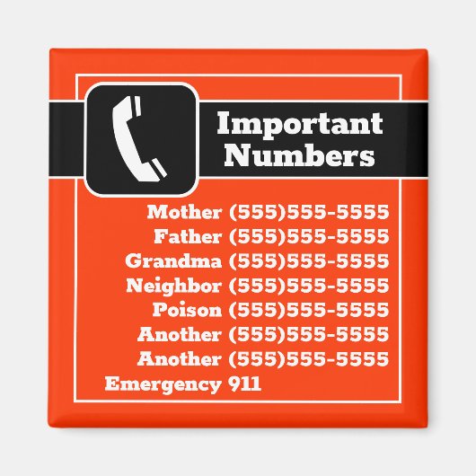 Belangrijke telefoonnummers Koelkast Herinneringen Magneet (Voorkant)