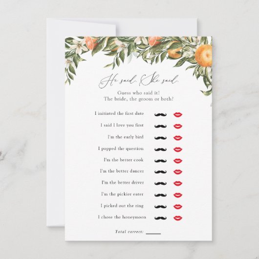 Belangrijkste citrusvruchten Hij zei: "Shower Game Kaart (Voorkant)