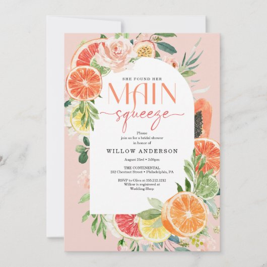 Belangrijkste drukklep Citrus Bridal Shower Invita Kaart (Voorkant)
