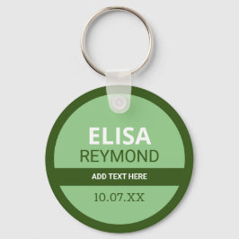 belangrijkste houder met naam en datum op groen sleutelhanger