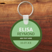 belangrijkste houder met naam en datum op groen sleutelhanger (Voorkant)