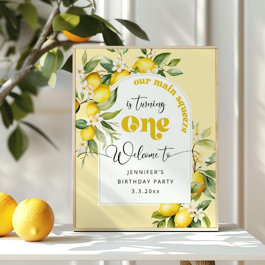 Belangrijkste knijp citroen 1e verjaardagsfeestje  poster