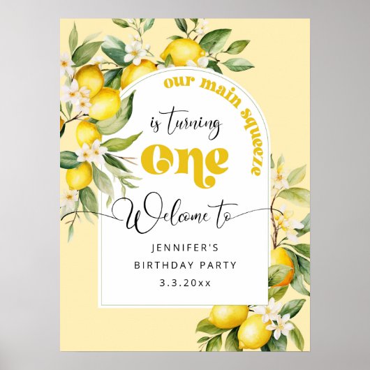 Belangrijkste knijp citroen 1e verjaardagsfeestje  poster (Voorkant)