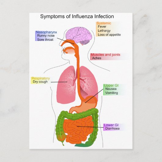 Belangrijkste symptomen van een influenzageïnfecte briefkaart (Voorkant)
