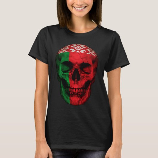 Belarus Flag Skull Belarusian Roots Proud Patrioti T-shirt (Voorkant)