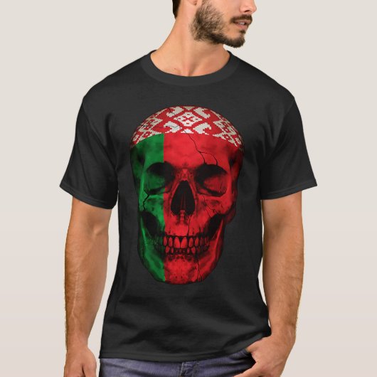 Belarus Flag Skull Belarusian Roots Proud Patrioti T-shirt (Voorkant)