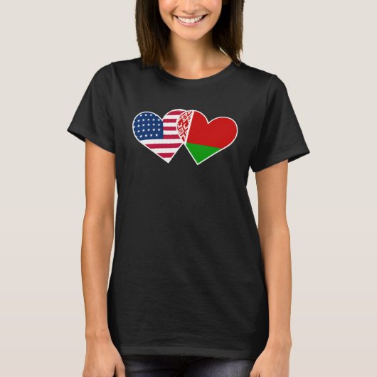 Belarus USA Flag Twin Heart  for Belarusian Americ T-shirt (Voorkant)