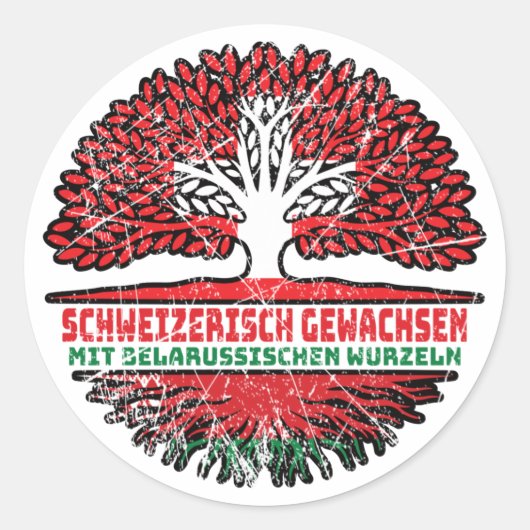Belarus Wit-Rusland Schweizer Schweiz Baum Wurzel Ronde Sticker (Voorkant)