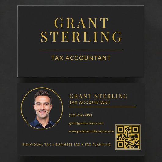 Belastingaccountant QR-code zwart goud Visitekaartje