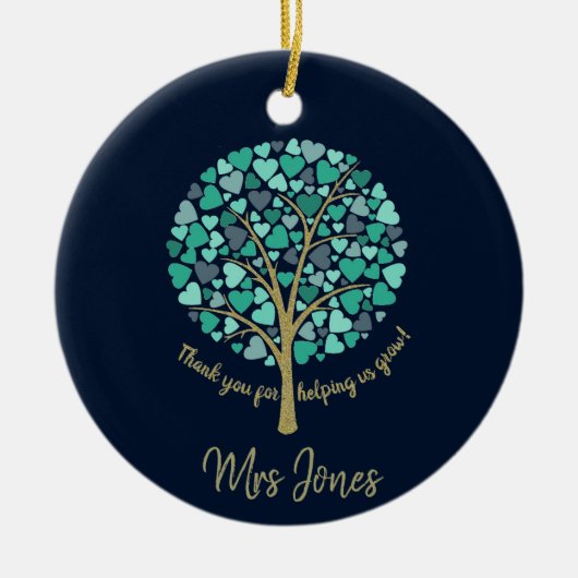 Belastingcadeau voor leraren gouden glitter-hartbo keramisch ornament (Voorkant)