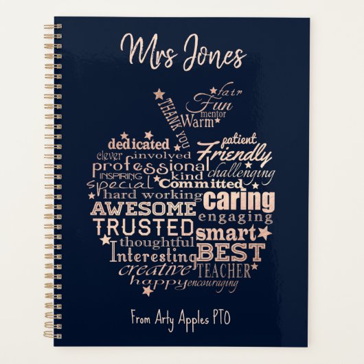 Belastingcadeau voor leraren gouden glitter-hartbo planner (Voorkant)