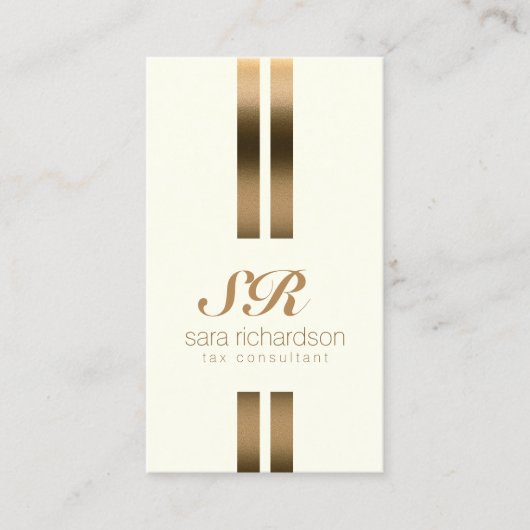 Belastingconsulent Monogram Elegante Gouden Streep Visitekaartje (Voorkant)