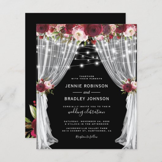 Belastingheffing Burgundy Floral bruiloft (Voorkant / Achterkant)