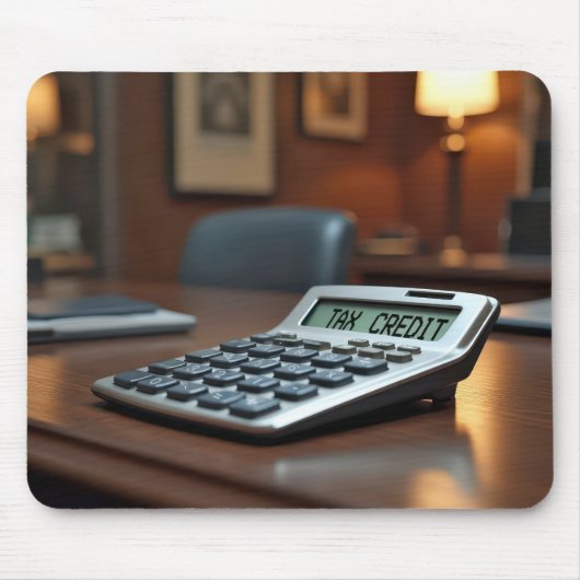 Belastingkrediet calculator op een bureau muismat (Voorkant)