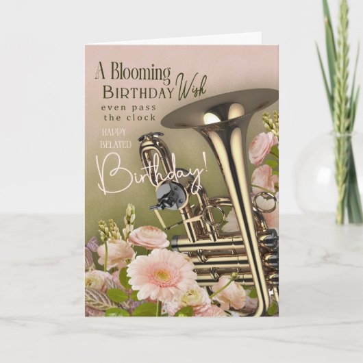 Belated Birthday Card For Brass Instrument Player Kaart (Voorkant)