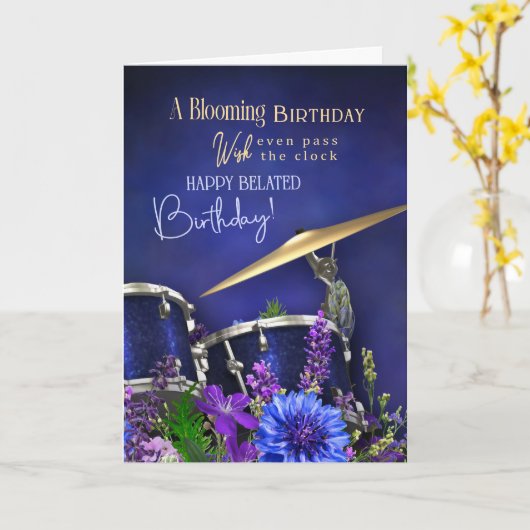 Belated Birthday Card For Drummer Kaart (Gele Bloem)