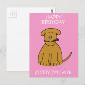 Belated Birthday Cartoon Puppy Briefkaart (Voorkant / Achterkant)