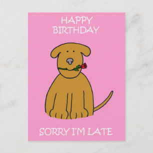 Belated Birthday Cartoon Puppy Briefkaart