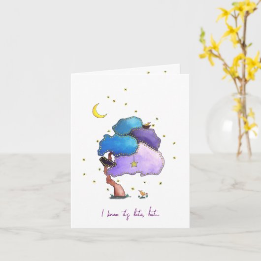 Belated Birthday Cute Night Illustrated Kaart (Gele Bloem)