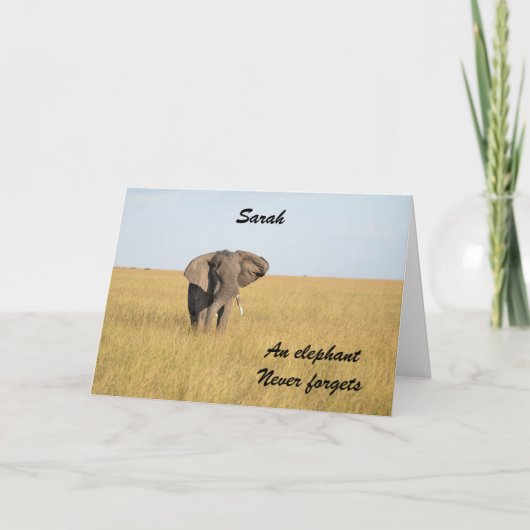 Belated Birthday Elephant Personalize Name Text Kaart (Voorkant)