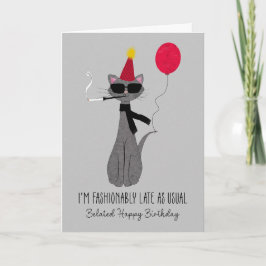 Belated Birthday Fashionable Cat Kaart