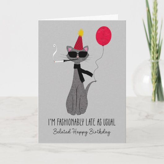 Belated Birthday Fashionable Cat Kaart (Voorkant)