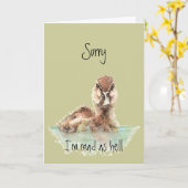 Belated Birthday Funny Angry Duck, Bird Kaart (Gele Bloem)