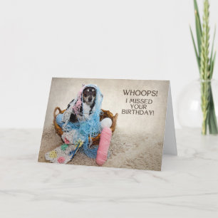 BELATED BIRTHDAY - HUMOR - DOG TANGLED IN YARN KAART