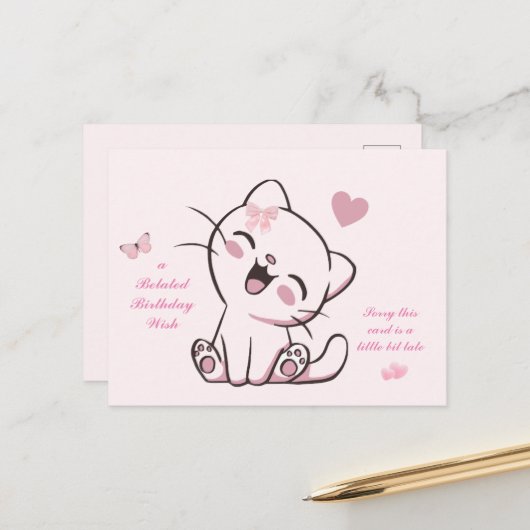 Belated Birthday Kaart (Voorkant / Achterkant in situ)