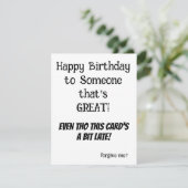 BELATED Birthday Kaart for Iedereen - FUNNY (Staand voorkant)