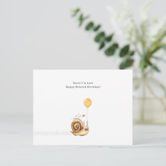 Belated Birthday Sorry Snail Illustration Card Briefkaart (Staand voorkant)