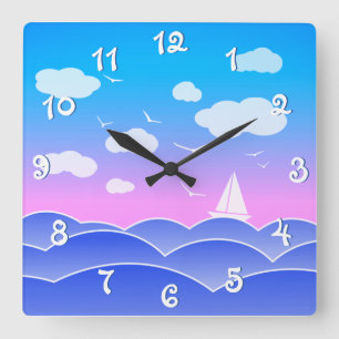 Beledig gekleurde zeebaars blauwe zee vierkante klok