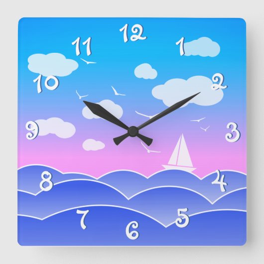 Beledig gekleurde zeebaars blauwe zee vierkante klok (Voorkant)