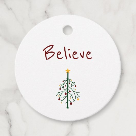 Beleef de rode, eenvoudige kerstboom bedankjes labels (Voorkant)