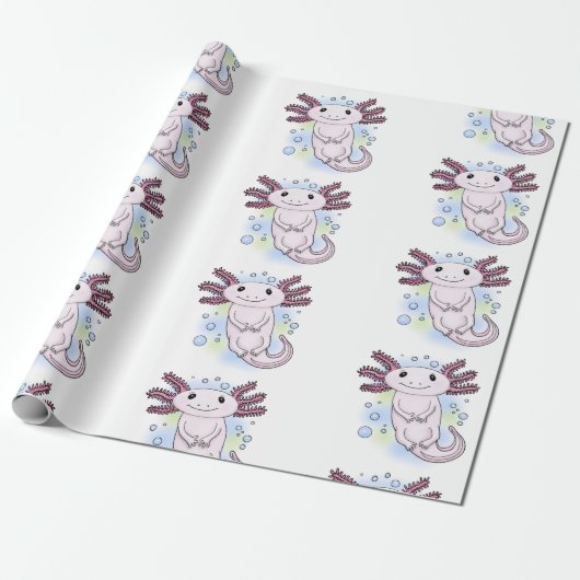 Belegend pink axolotl cadeaupapier (Uitgerold)