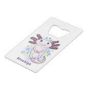 Belegend pink axolotl creditkaart flessenopener (Voorkant Gekanteld)