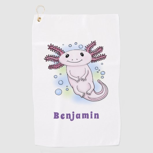 Belegend pink axolotl golfhanddoek (Voorkant)
