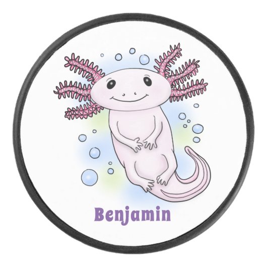 Belegend pink axolotl hockey puck (Voorkant)
