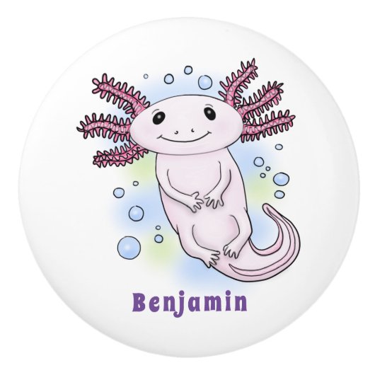 Belegend pink axolotl keramische knop (Voorkant)