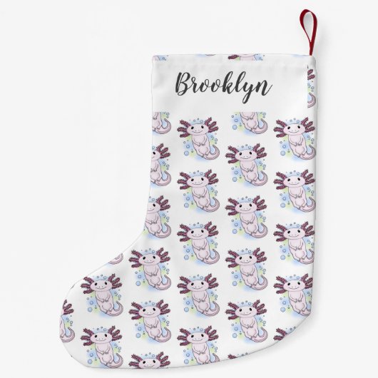 Belegend pink axolotl kleine kerstsok (Achterkant)