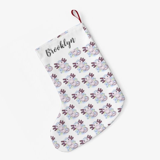 Belegend pink axolotl kleine kerstsok (Achterkant (Hangend))