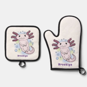 Belegend pink axolotl ovenwant & pannenlap set