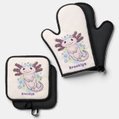 Belegend pink axolotl ovenwant & pannenlap set (Voorkant / Achterkant)