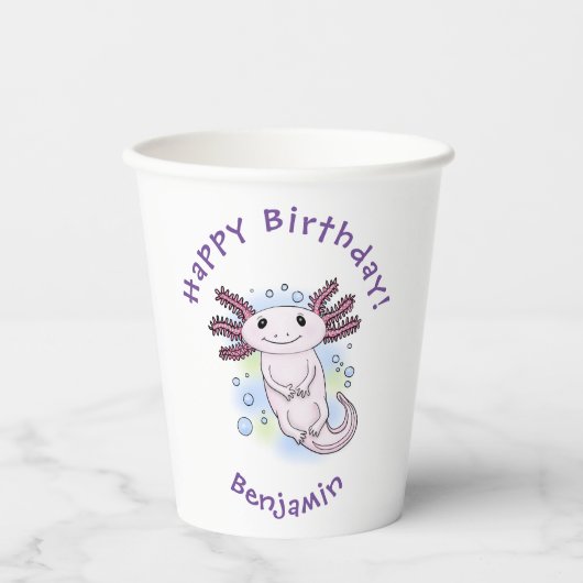 Belegend pink axolotl papieren bekers (Voorkant)