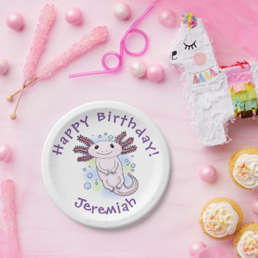 Belegend pink axolotl papieren bordje (Feest)