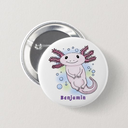 Belegend pink axolotl ronde button 5,7 cm (Voorkant /achterkant)