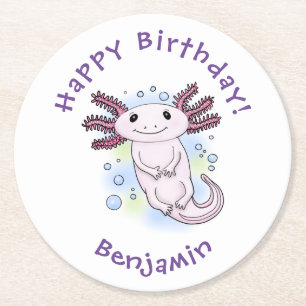 Belegend pink axolotl ronde kartonnen onderzetter