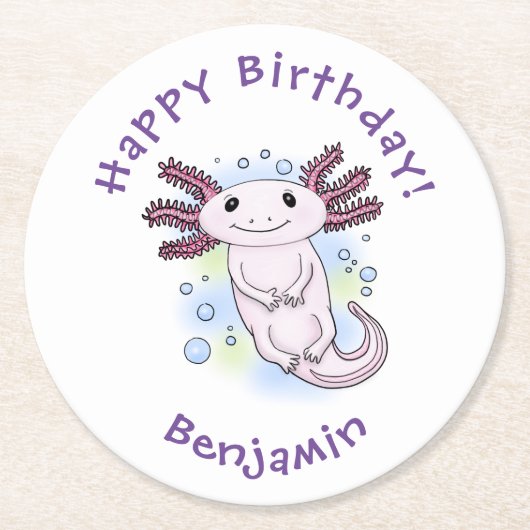 Belegend pink axolotl ronde kartonnen onderzetter (Voorkant)
