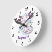 Belegend pink axolotl ronde klok (Hoek)