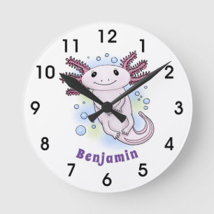 Belegend pink axolotl ronde klok